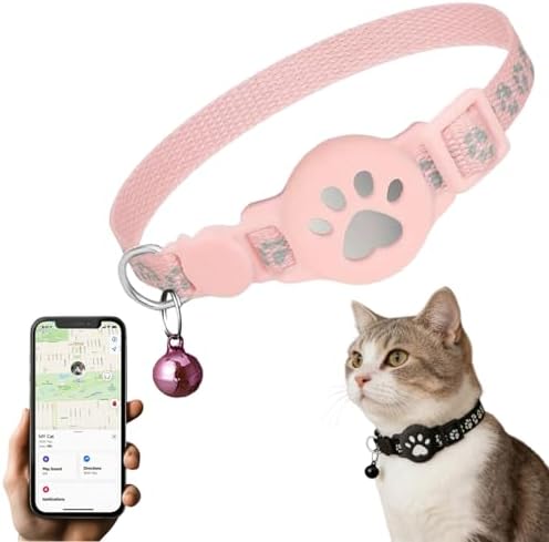 GPS Cat Collar Tracker, Smart Tag Waterproof for Find My, No Monthly Fee Advanced Tracking Solution for Small and Large Cats, Pet Device (Pink_A)