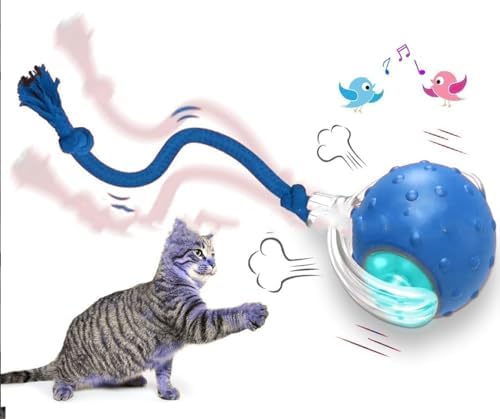 PetScope Interactive pet Toy Ball with Motion Sensor, Rechargeable, 3 Speed Modes, LED Lights, Bird Sound Effects, Blue