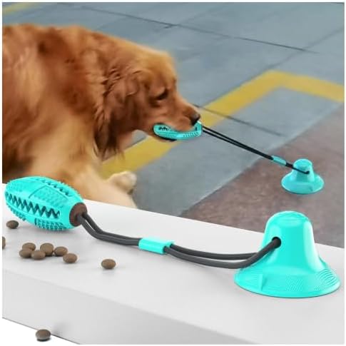 Pet Life ® 'Grip N' Play' Glass or Surface Suction Gripping Rope and Treat Dispensing Dental Football Interactive Dog Toy