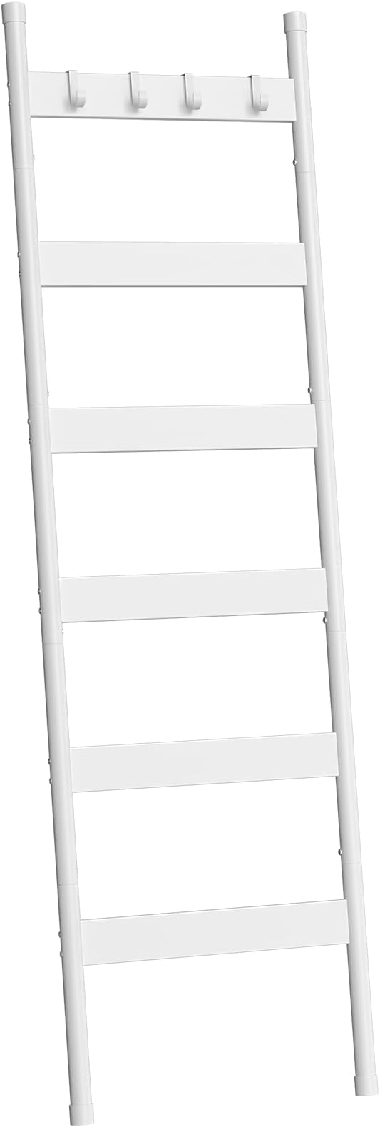 HOOBRO Blanket Ladder, 6-Tier Towel Rack with Hooks, Wall-Leaning Blanket Rack, Decorative Display Ladder Shelf, for Scarves, Industrial, Living Room, Bedroom, White WW66CJ01