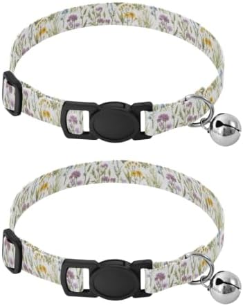 Wildflowers Meadow Grasses Collars for Puppies, 2 Pack Small Dog Collar with Bell