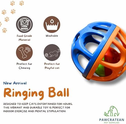 Large Cat Ball Toy with Bell - Durable, Self-Entertainment, Colorful Indoor Exercise (Yellow & Purple) (Blue & Red)