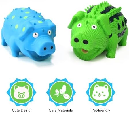 Squeaky Pig Dog Toys, Interactive Durable Latex Rubber that Oink Pig Chew Toy for Medium Large Dogs 2 Pack (Blue+ Green)