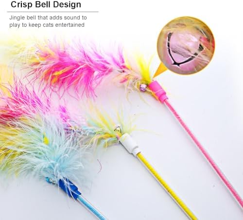 Cat Wand Toys 3 PCS Colorful Teaser Wand with Soft Furry Tail and Bell
