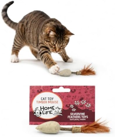 HomeLife Pet Timber Mouse Silvervine Cat Toy – 100% Natural Farm-to-Toy with Catnip & Silvervine, Calming Silvervine Wood & Bird Feathers – Handmade Interactive Cat Toy for Play & Enrichment