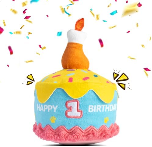Dog Birthday Cake Toy Decorations, Larger Squeaky Plush Dog Cake Toys