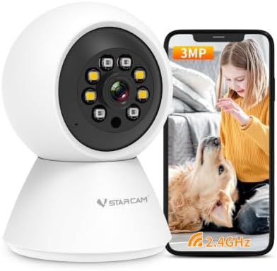 VSTARCAM 3MP 2K Indoor Security Camera, 2.4GHz WiFi Pet Camera with 355° Pan 60° Tilt, Human Detection, Color Night Vision, 2-Way Audio, App Alerts, 24/7 Recording, Cloud & microSD Storage