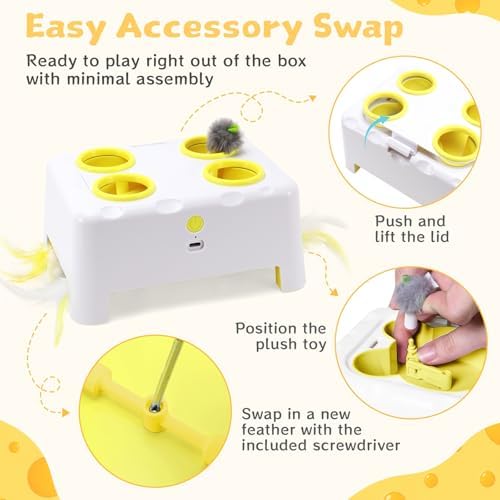 Interactive Cat Feather Toy Cheese Box 3in1 Whack a Mole