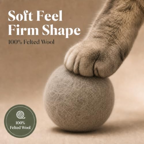 Wool Cat Toys, Felt Toy Balls, Gray, 6PCS