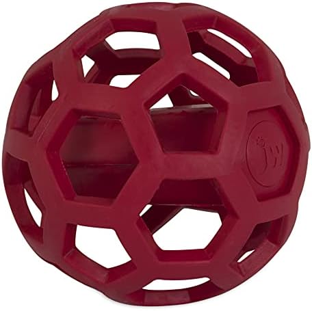 JW Pet HOL-ee Giggler Dog Puzzle Ball, Medium 4.5in, Natural Rubber, Red
