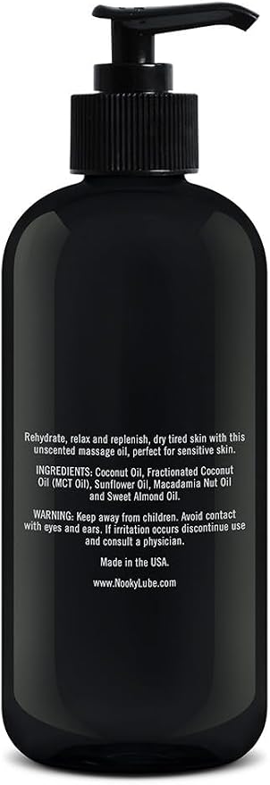 Nooky Massage Oil with Fractionated Coconut Oil for Massaging 16 Ounce (Unscented)