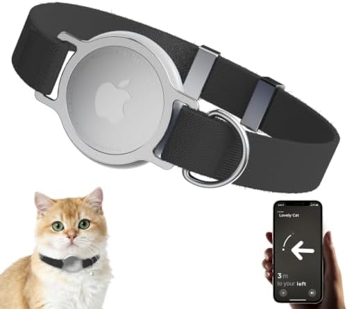 AirTag Cat Collar, Ultra Elastic Cat Tracker Collar (Black) | Compatible with Apple Air Tag Holder, Lightweight, Scratch Resistant, Stepless Adjustable Pet Tracking Collars for Cat Kitten