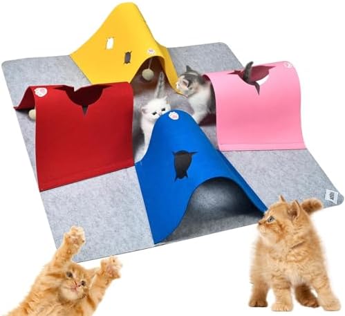 4-Way Cat Tunnels for Indoor Cats, Interactive Toys with Plush Ball