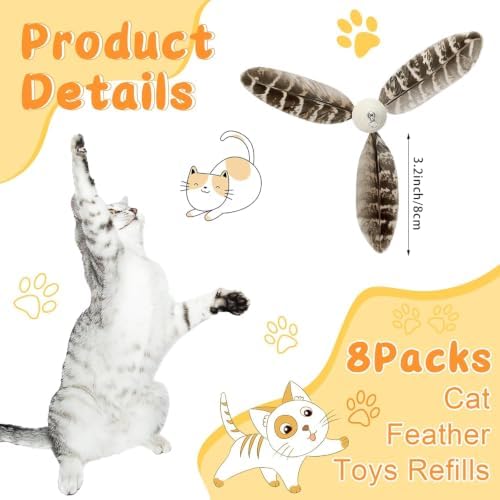8 Pcs Cat Feather Propeller Toys Refills Replacement Propeller Interactive Cat Toy Refills Kittens Toy Feather Replacement Wand Teasers Attachments for Kittens Wand(Stylish)