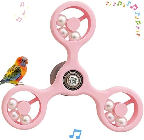 Spinning Bird-Toys Bird Cage Toys & Bird Perch Parrot-Parakeet Budgie Cockatiel Conure Macaw Chicken Parrot Enrichment Cage Accessories Small Animal Chewing Toy (Pink Spinner)