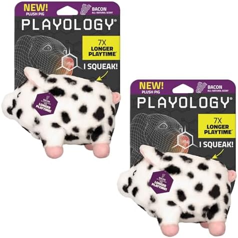 Playology Pig Plush Dog Toys for Dogs - Medium, Bacon Scented, Value 2-Pack