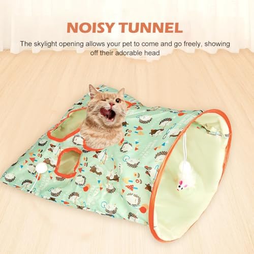 Cat Tunnel Toy, Cat Tunnel Bags with 1 Little Mouse & 3 Ball Crinkle Sack Bag for Cats, Portable Training Cave Collapsible Interactive Drill Bag Toy, Pet Self Interactive Toys