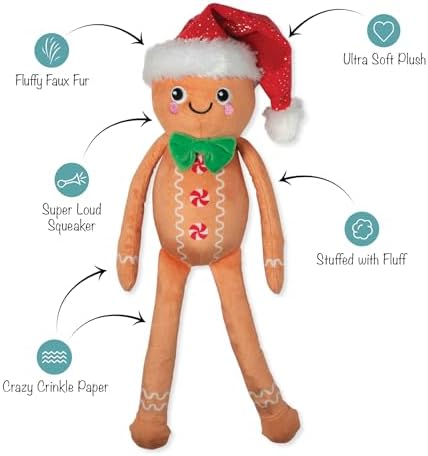 Fringe Studio Pet Toy, Seasons Eatings! Gingerbread Santa Plush Dog Toy, PetShop Collection (314468)