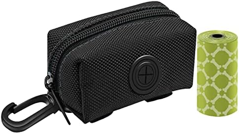 Dog Poop Bag Rolls Holder for Leash + 20 Doggy Waste Bags, Black
