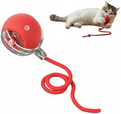 Interactive Cat Toy Ball, Automatic Intercative Cat Toys for Indoor Cats, The 3rd Generation Agile Moving Cat Ball with Elastic Mesh Tail, Toys for Indoor Adult Cats, Motion Activated (Red)