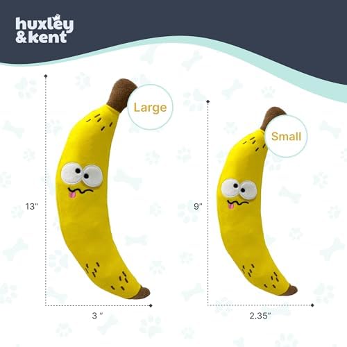 Huxley & Kent Funny Dog Toy w/Squeaker – Power Plush Squeaky Dog Toys for Small, Medium & Large Dogs – Soft Stuffed Animal for Indoor Play & Fetch - Fetchies® Bruiser Banana, Large