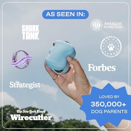 Springland Silicone Dog Training Treat Pouch for Leash, Sky Blue | One-hand squeeze dispenser, food-grade silicone, BPA-free, carabiner included, easy-fill holder for rewards on the go