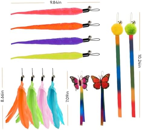 Cat Toys for Indoor Cats, 13 Packs Interactive Cat Wand Toy Set with Feather＆Ribbon Refills, Feather Toys for Exercise, Playtime and Boredom Relief with Kitten