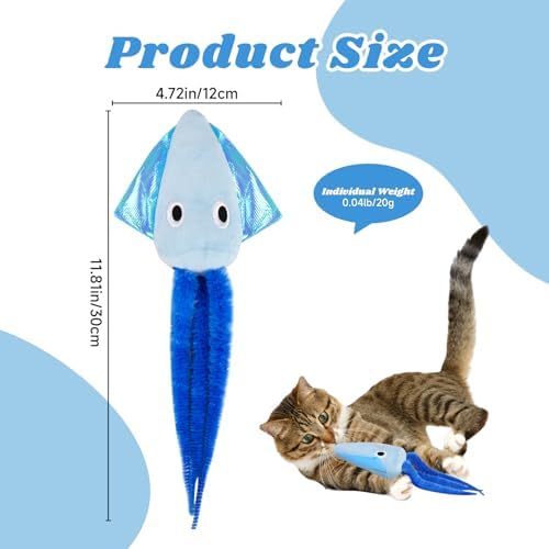 Andiker Cat Toy with Catnip, Squid Shaped Cat Chew Toy with Long Tentacle and Crinkle Paper Interactive Kitten Toy for Kittens & Adult Cats (Blue)