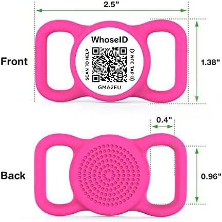QR Code Dog Tag with NFC, Personalized Pet ID Tag, Silent Silicone Dog Tag, Modifiable Pet Online Profile, Multiple Emergency Contact, Scan QR Code Send GPS Location Email (Regular, Rose)