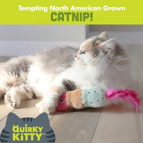 Quirky Kitty Ice Cream Kicker Catnip Crinkle Feather Soft Plush Cat Toy | Large Kicker Cat Toy for Bunny Kicks, Pouncing & Batting | Interactive Catnip Toy for Active Play