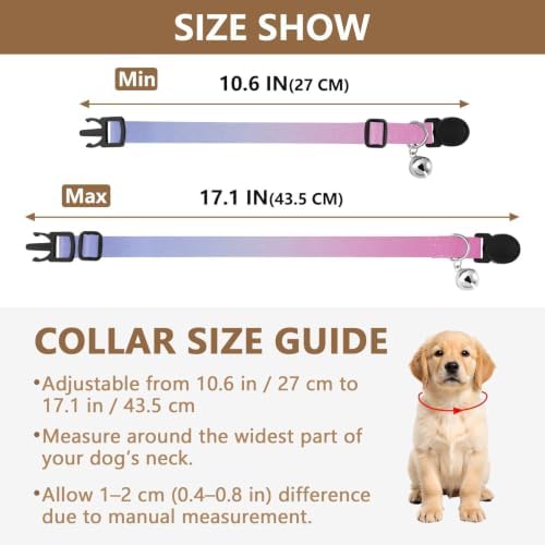 2 Pack Small Dog Collar Purple Pink Gradient Small Dog Collar with Bell, Adjustable 10.6 to 17.1 Inches