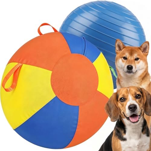 10/18/22" Herding Ball for Dogs & Horses - Tear-Resistant Inflatable Toy with Heavy-Duty Handle Cover & Pump - Durable Exercise Ball for Large Pets (Medium)