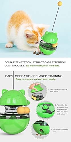 CYBERNOVA Interactive Wobble Cat Toy with a Teaser Wand, Built -in Treat Dispenser/Pet Puzzle Toy/Slow Feeder for Cats and Kitten (Green)