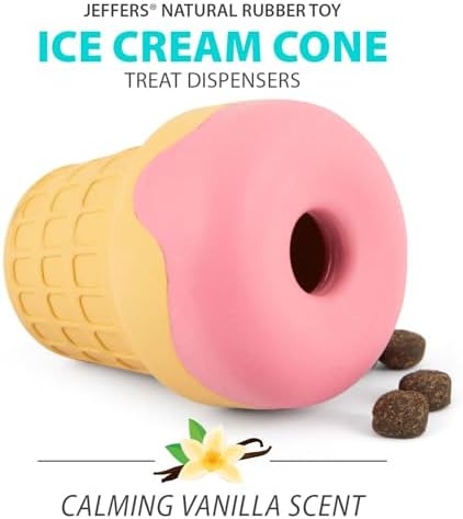 Jeffers Pet Natural Rubber Dog Chew Toy – Ice Cream Cone, Large – Treat Dispensing, Vanilla Scent, Durable, Non-Toxic, Dishwasher Safe, Interactive Fetch & Tug Toy - Perfect for Training