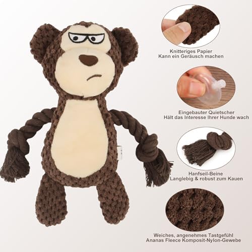 Dog Toys, Dog Squeaker Toys with Crinkle Paper (Brown Monkey)