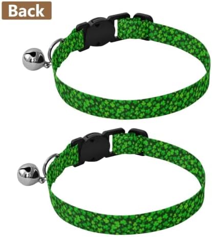 Lucky Clover Green Cat Collars with Bell 2 Pack Cat Collars Adjustable Length 10.6" to 17.1"