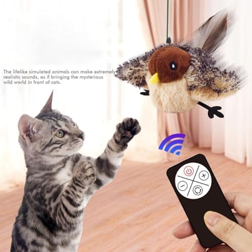 Flying Bird Cat Toy(Not a Flying Bird), Simulated Chirping Bird Cat Toy Flapping Wings, Rechargeable Interactive Flappy Birds, Cats Toys with Feather Tail