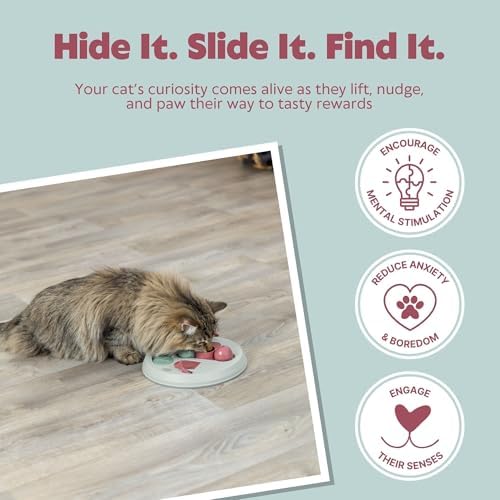 TRIXIE Cat Activity Hide 'N Slide Strategy Game – Cat Puzzle Toy with Treat Dispenser for Mental Stimulation – Interactive Puzzle Feeder for Enrichment Exercises – 9.1 in, ø 23 cm
