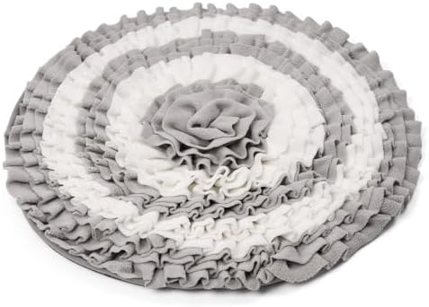 Dog Snuffle Mat Interactive Round Shape Sniff Feeding Food Mats Pet Foraging Treat Dispenser Toy Slow Feeder for Dogs Rabbits (Grey/White)