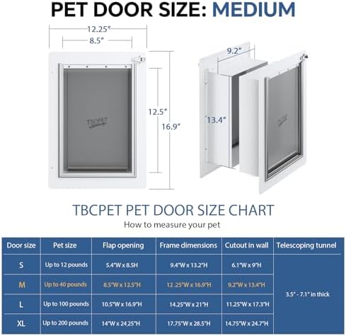 Dog Door for Wall Steel Frame, Telescoping Tunnel & Double Food-Grade Silicone Flaps Pet Door, Doggy Doors with Secure Lock (Pets Up to 40 lbs) - Medium