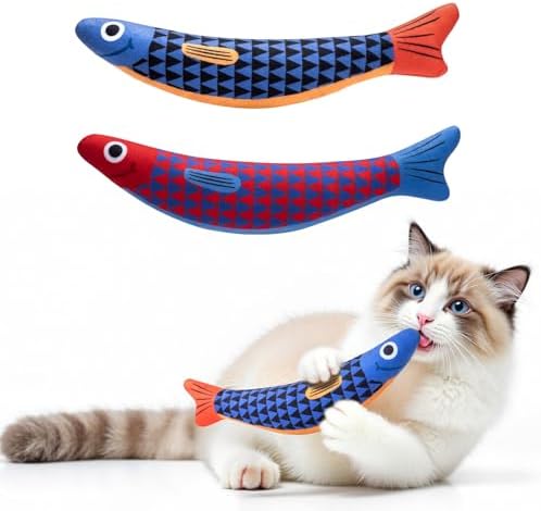 PetBusy Cat Toys with[5000mg A+Natural Catnip &Silvervine] [Baby Grade] Interactive Soft Chew Kicker Cat Toys for Indoor Cats & Kittens, [Crinkle &Bell] Fish Sound Toy, Drives Bored Cat Crazy with Fun