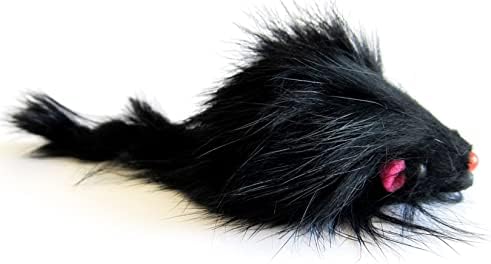 Kats'N Us 2 Inch Real Rabbit Fur Long Hair Mouse Cat Toy (2, Black)