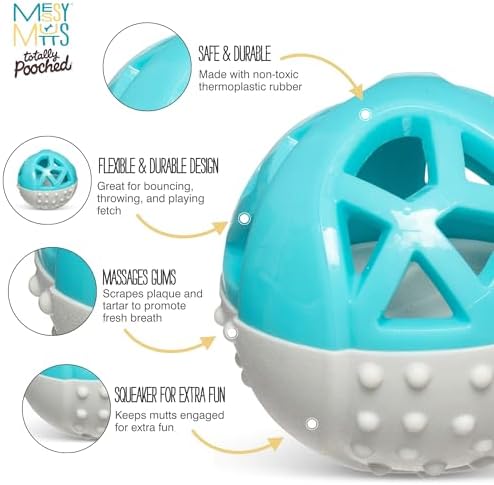 Messy Mutts Totally Pooched Catch n Squeak Ball, 3.5 Inch, Grey/Teal