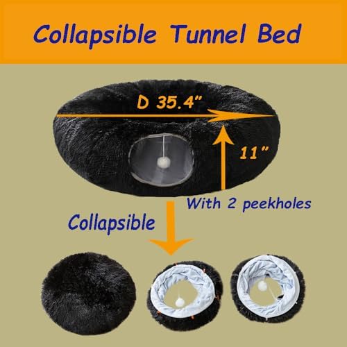 Cat Bed Tunnel Tube Toy Black Plush
