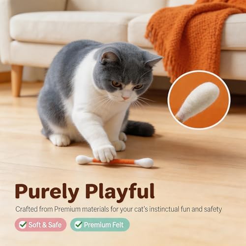6Pack Cotton Swabs Cat Toys with Catnip, Giant Qtip Chew Sticks & Teething Ropes for Boredom Relief, Durable Interactive Felt Kitty Kicker Toy for Exercise.