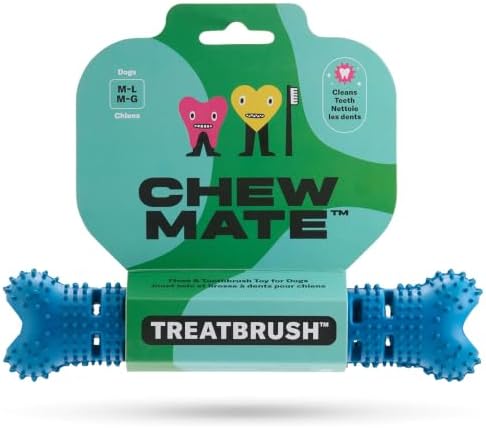 Dog Teeth Cleaning Toy | Treat-Dispensing Dog Dental Chew Toy | Rubber Bristles & Floss Slots Clean Teeth, Gums, Tongue | For Medium/Large Dogs