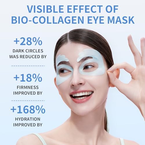 Bio-Collagen OK Eye Mask, Firming & Hydrating Under Eye Patches for Puffy Eyes and Dark Circles, Deep Moisturizing & Soothing Eye Mask for Women and Men - 6 Pairs, Happy Blue