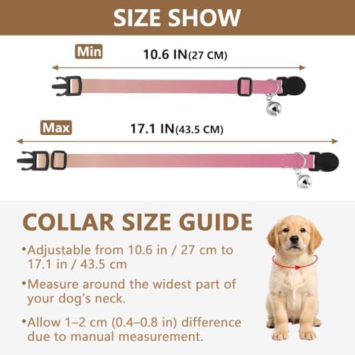 Pink Gradient Cat Collars with Bell 2 Pack Kitten Collars Adjustable 10.6 to 17.1 Inches