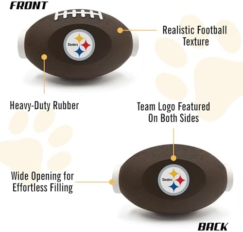 NFL Pittsburgh Steelers Football Treat Dispensing Toy for Dogs and Cats, Rubber Ball Pet Toy, Interactive Fun Doggie Treat Toy, Natural Rubber Feeding Toy