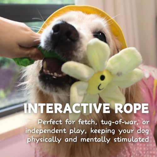 CECE PAW Interactive Puppy Plush Toys - Crinkle Flower Rope Toy, Chew Toys for Teething for Small & Medium Dogs